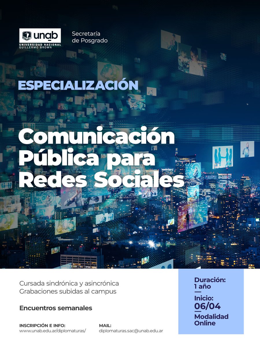 PosgradosUNaB's tweet photo. Nueva especialización de Posgrados UNaB: Adquirí herramientas para enfrentarte en un mundo cada vez más competitivo.

💰Aranceles accesibles
🔗 Inscribite: 11 2623-5417

¡Te esperamos! https://t.co/rODGUf2T7M