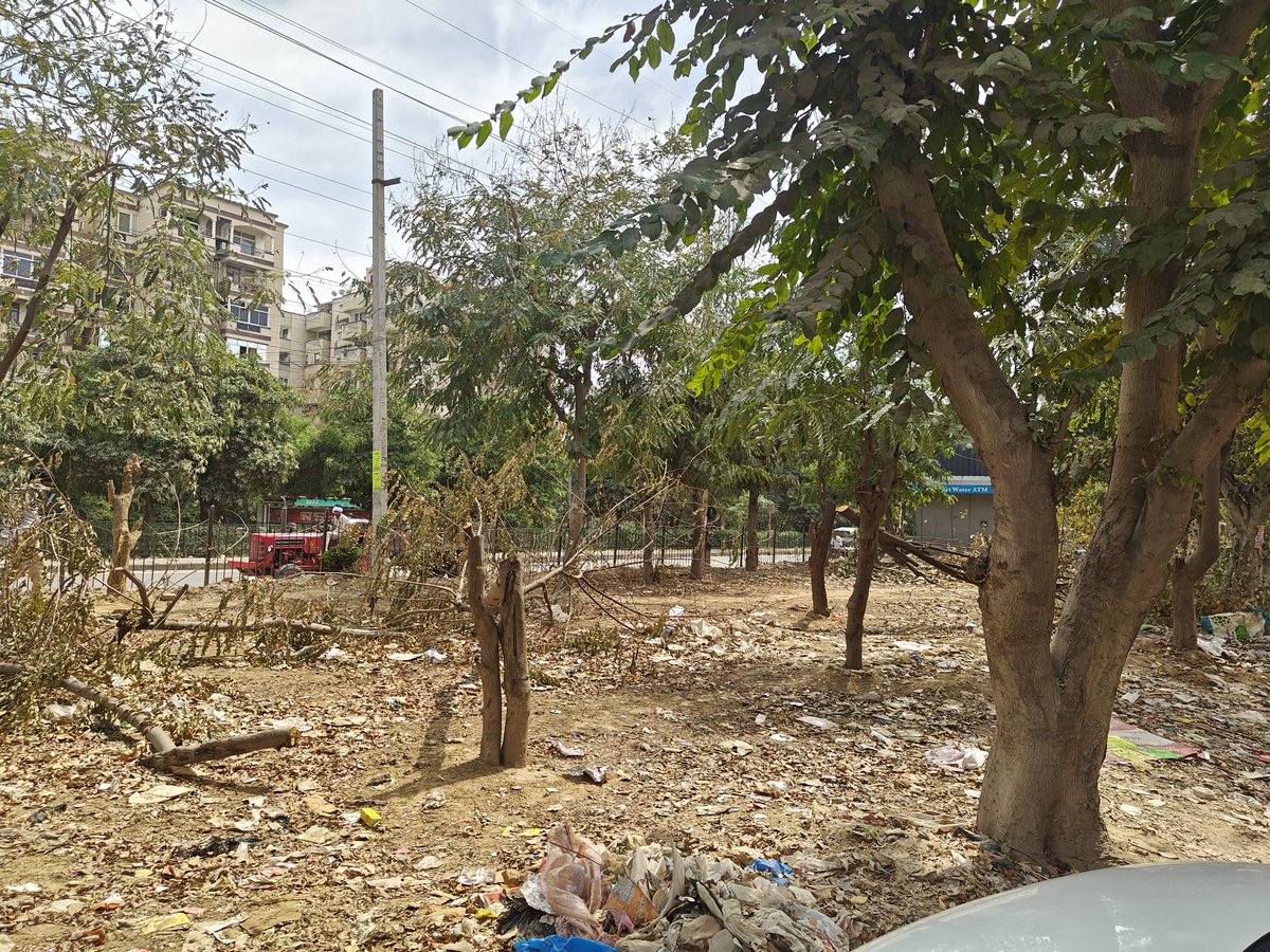 ChandelAtindra's tweet photo. Systematically plundering of public  property and nature. This is the green belt at Hongkong Bazar, Sector 57, Gurgaon. First the railings and fence were plunderer. Then slowly trees were cut to make space for parking and shops @MunCorpGurugram @CommissionerMCG  @NGTribunal https://t.co/xLB9ZKLjQg