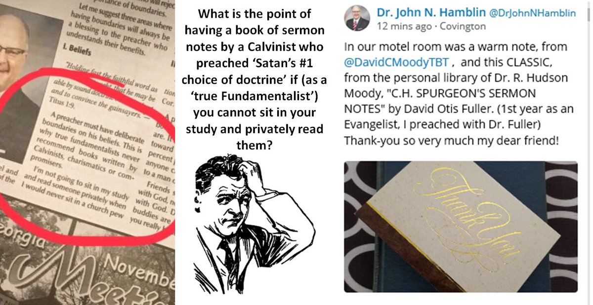weecalvin1509's tweet photo. @BlessedBook1611 @planetjohn99 @Craigsbass Plenty of #greatmen (even "America's Premier Evangelist") read after Calvinists, tweet about it and share their Calvinist wisdom on radio stations. 

Of course, they tweet that no self respecting Fundamentalist would do such a thing. #AccidentProne
#MalonePreachedWithCalvinists https://t.co/96Jw0gra7H