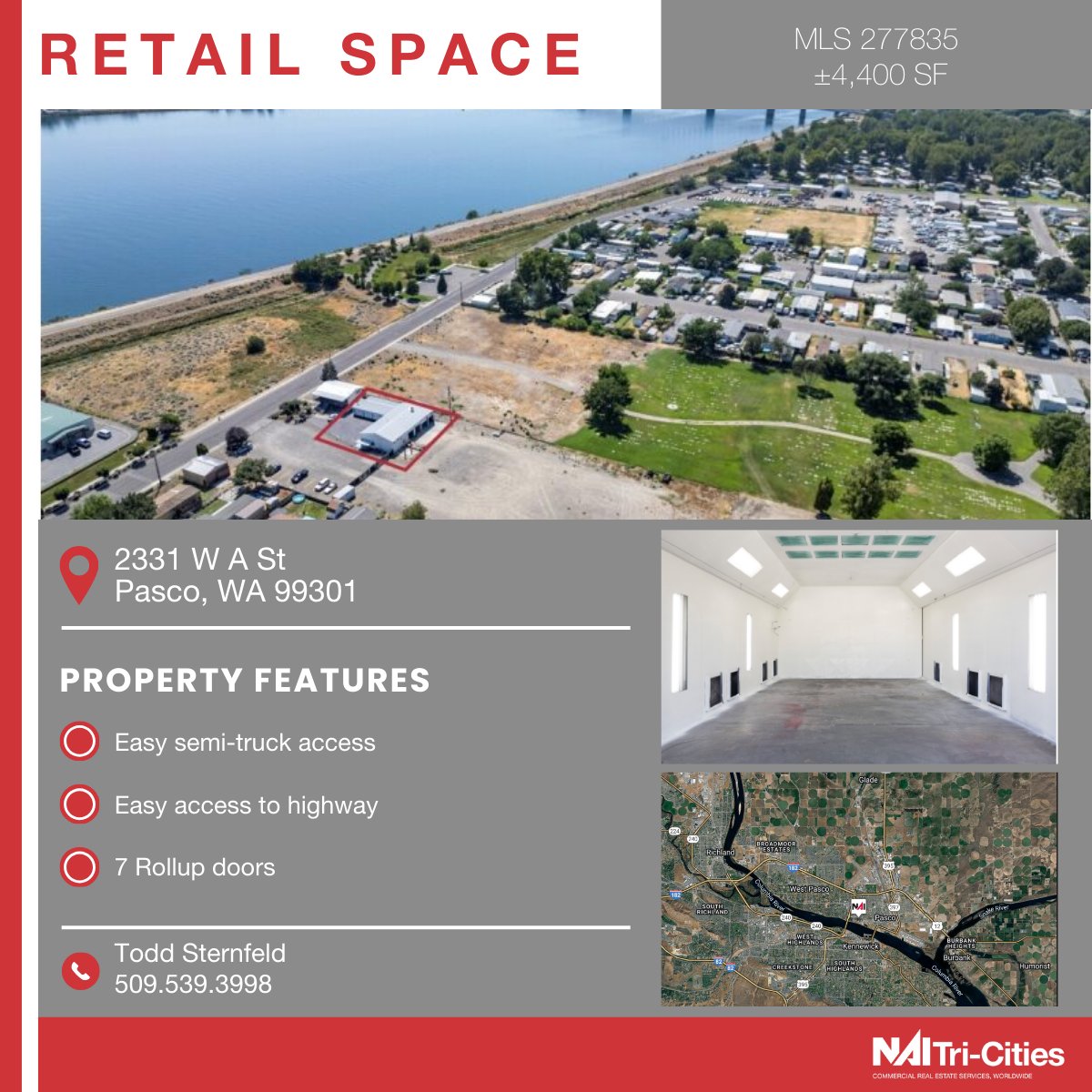 Flexible Retail/Shop Space, Pasco, WA​
Contact Todd Sternfeld: 
📩 todd@naitcc.com | ☎️ 509-539-3998 ​
🌐 View Listing: 1l.ink/RJ4DS6L

#PascoWA #IndustrialSpace #RetailSpace #TriCitiesWA #CRE #NAITCC