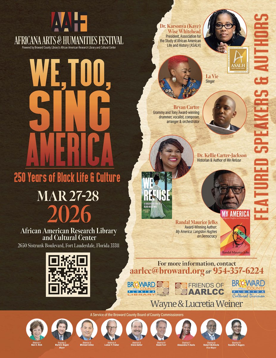 MiamiShoresPoC's tweet photo. 250 years of Black life &amp; culture — celebrated in one legendary weekend. ✊🏾
AAHF 2026 "We, Too, Sing America" is March 27–28 in Fort Lauderdale. Authors, scholars, music &amp; more. Most events FREE. https://t.co/2Iy6qu7K3Q
#AAHF2026 #SFPoC https://t.co/0SURAPRwNk