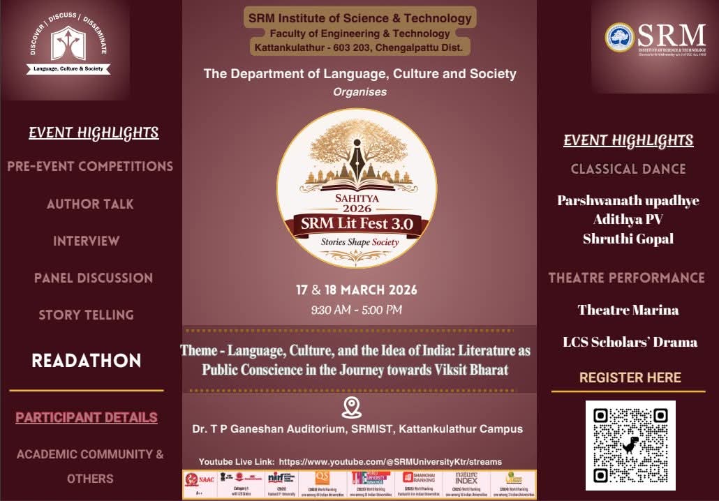 KuttiRevathi's tweet photo. நண்பர்களே,  இன்றும் நாளையும் (17.3.2026 &amp; 18.3.2026) எஸ்.ஆர்.எம். நிகழ்த்தும் SRM Lit Fest 3.00 - எழுத்தாளர் கலந்துரையாடலில் பங்கேற்கிறேன். Youtube Live - தளத்திலும் வெளியாகும். ஆர்வமுள்ளோர் அவசியம்  பங்கேற்க, பார்வையிட அழைக்கிறேன். 

நன்றி. https://t.co/9SadZDASOb
