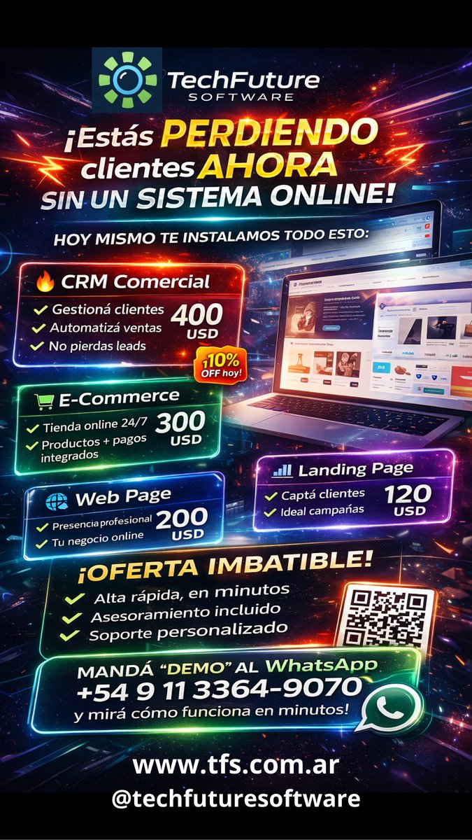 JosegalvisDip's tweet photo. Si tu negocio pierde clientes por no tener presencia digital, TechFuture Software lo soluciona con sistemas listos para vender (Landing Page, Web Apps, ECommerce y CRM).

Contáctanos ahora mismo

https://t.co/A7pWGgSm21
@techfuturesoftware
https://t.co/N51aXdcdN2 https://t.co/eeURdvgseq