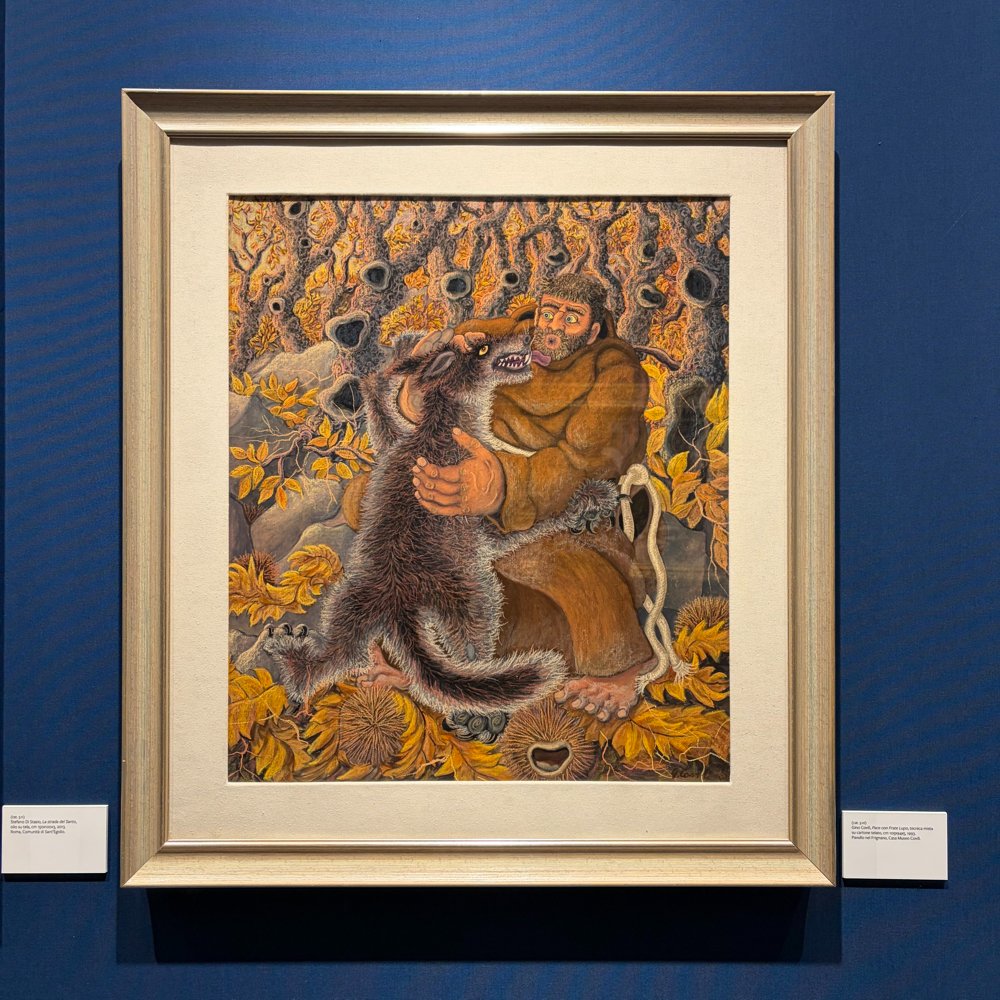 COVILIARTE's tweet photo. => #CasaMuseoCOVILI | #Gubbio, 16/03/2026
 
"Pace  con Frate Lupo" dal ciclo pittorico "Francesco" di #GinoCOVILI in  esposizione al Palazzo dei Consoli di Gubbio (PG), nella mostra  collettiva internazionale "Francesco e Frate Lupo"...

#COVILI - #Arte - #Mostre - #SanFrancesco https://t.co/wVszoxCIik