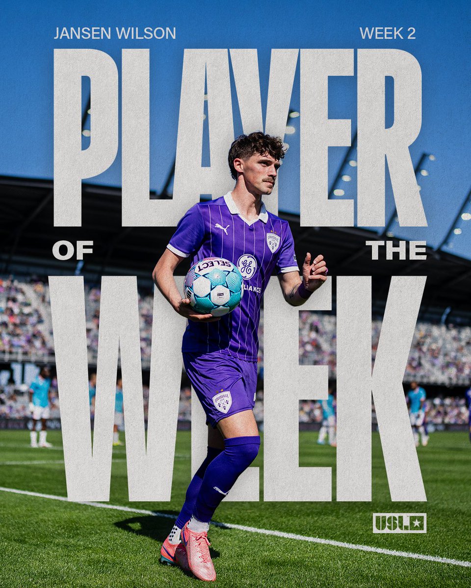 loucityfc's tweet photo. 𝘾𝙡𝙞𝙣𝙞𝙘𝙖𝙡 week 2 performance 😮‍💨

With a goal, an assist and 3 chances created in Saturday's home opener, @jansen_wilson is the @USLChampionship Player of the Week! 👏 https://t.co/ePoAapEZWR