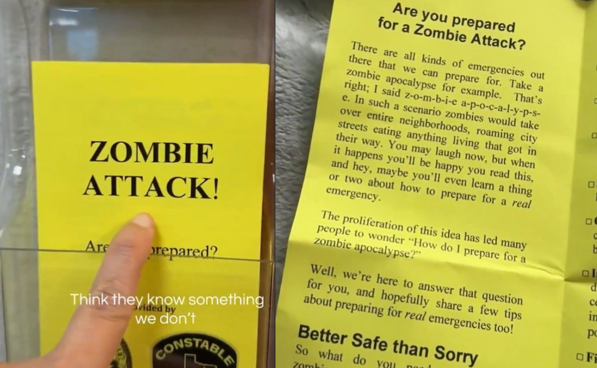 dahboo7's tweet photo. Are You Prepared? "ZOMBIE ATTACK" Survival Guides Are Now Being Distributed Inside Texas Courthouse #Breaking #News #Texas #ZombieAttack #Survival
https://t.co/Pza8pjG8fK https://t.co/l3ApBA7tZB