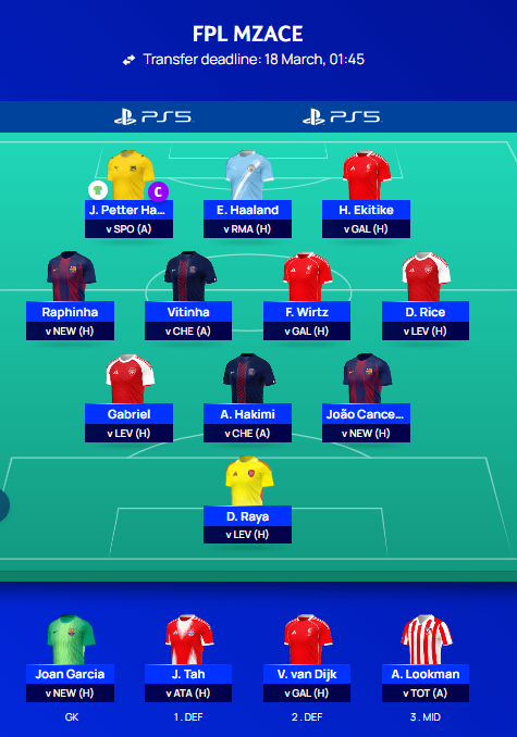 FPL_MZAce's tweet photo. UCL MatchDay 12 Team Reveal

3 Free Transfer Confirmed
Kane ➡️ Ekitike
Musiala ➡️ Vitinha
Oblak ➡️ Joan Garcia

Captaincy Picks:
Day 1 - Jens Petter Hauge
Day 2 - Raphinha / Ekitike

Good luck everyone!

#UCL #UCLFantasy #FPL #MD12 https://t.co/f6wOWlaztr