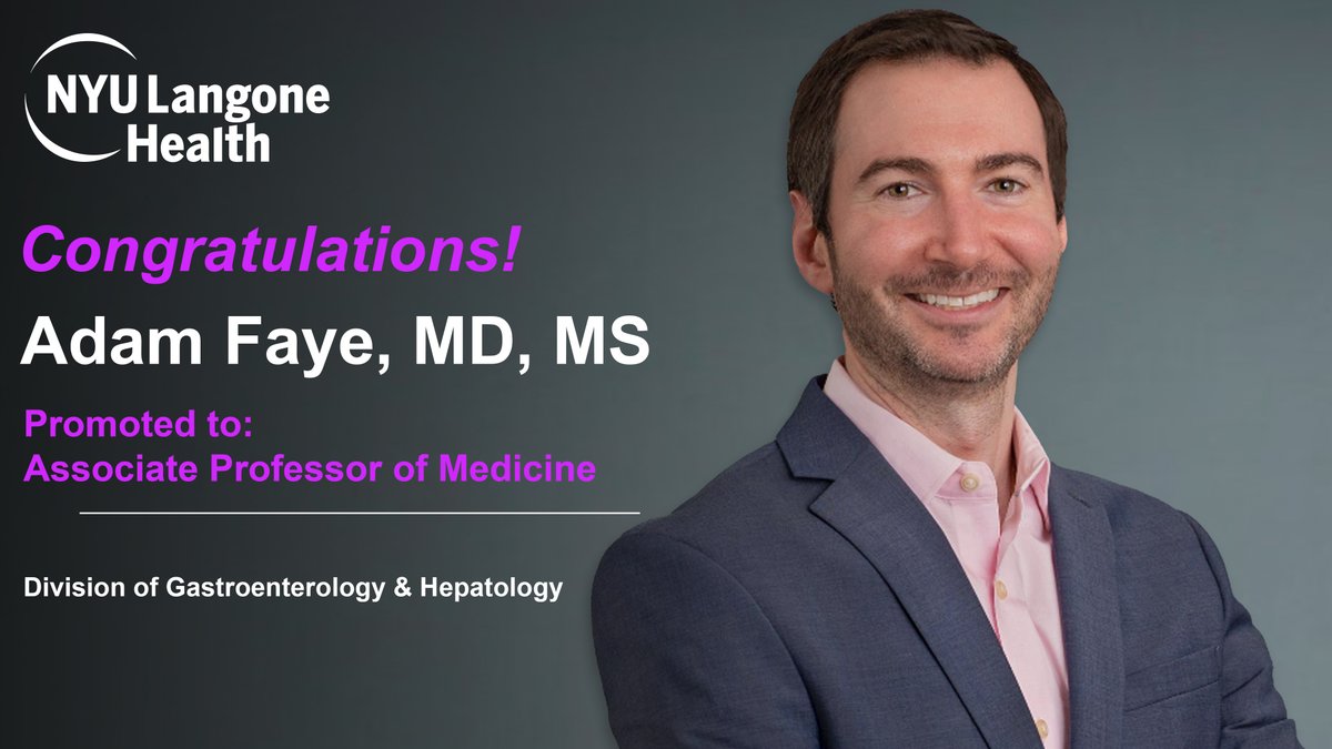 NYULH_DeptofMed's tweet photo. Congratulations to Adam Faye, MD, MS, on his highly deserved promotion to Associate Professor of Medicine. “As the director of clinical research for the NYU Langone Inflammatory Bowel Disease Center, my research is focused at the intersection of aging and IBD, exploring how biological factors like frailty and sarcopenia influence disease and treatment outcomes.” —Dr. Faye

 #Exceptionalism #FacultyAchievement #Aging #InflammatoryBowelDisease