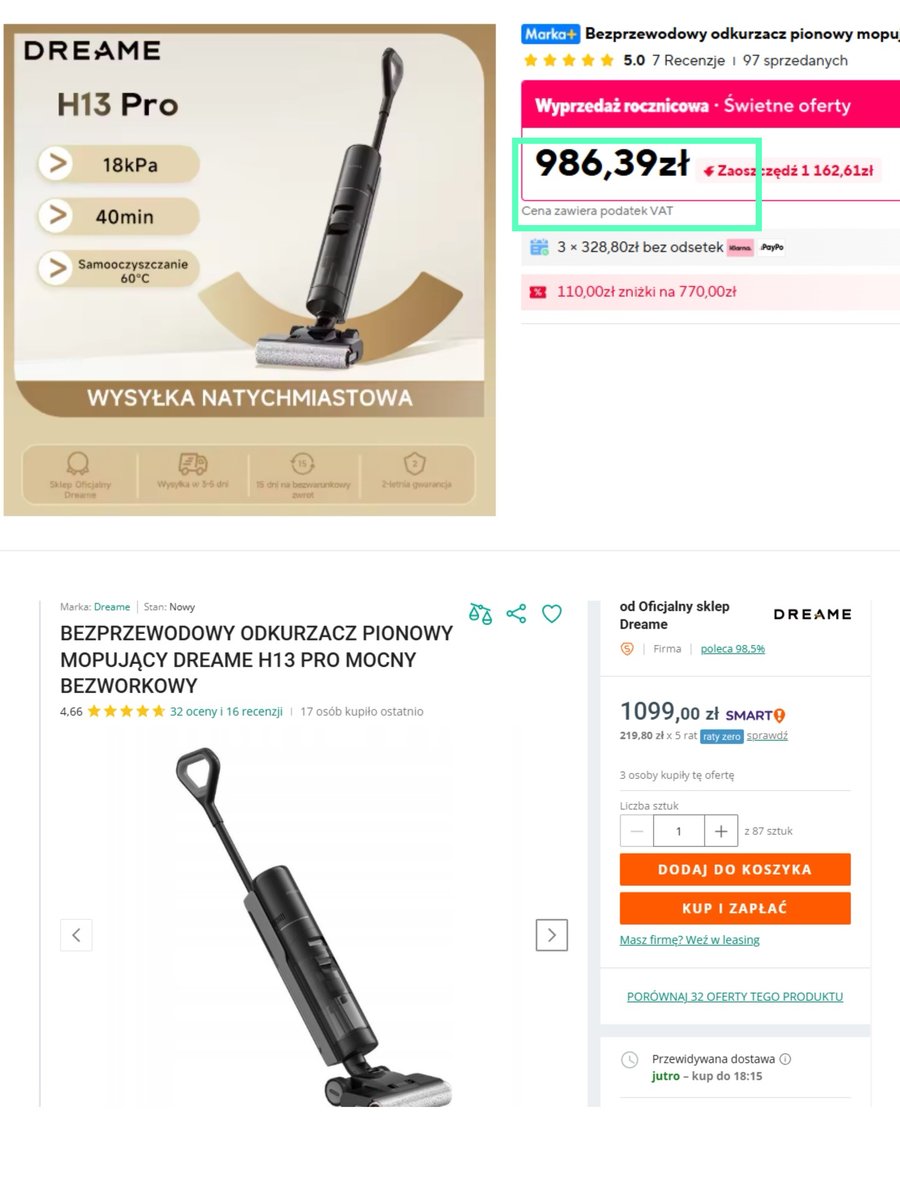 SayKamstar's tweet photo. Czy Allegro zawsze jest najtańsze? 
Nie - tutaj przykład. Ten sam model na dwóch różnych platformach:

Odkurzacz bezprzewodowy Dreame H13 PRO – 986,39 zł na AliExpress vs 1099 zł na Allegro
Znacie inne przykłady?

#AliExpress #MarkaPlus
[REKLAMA] https://t.co/RgWTi7KekB
