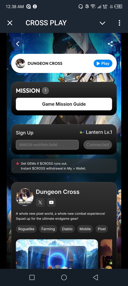 nvawht's tweet photo. @crossplay_xyz I can't claim cross for mission dungeon cross. Why? https://t.co/XXhd6l2IAQ