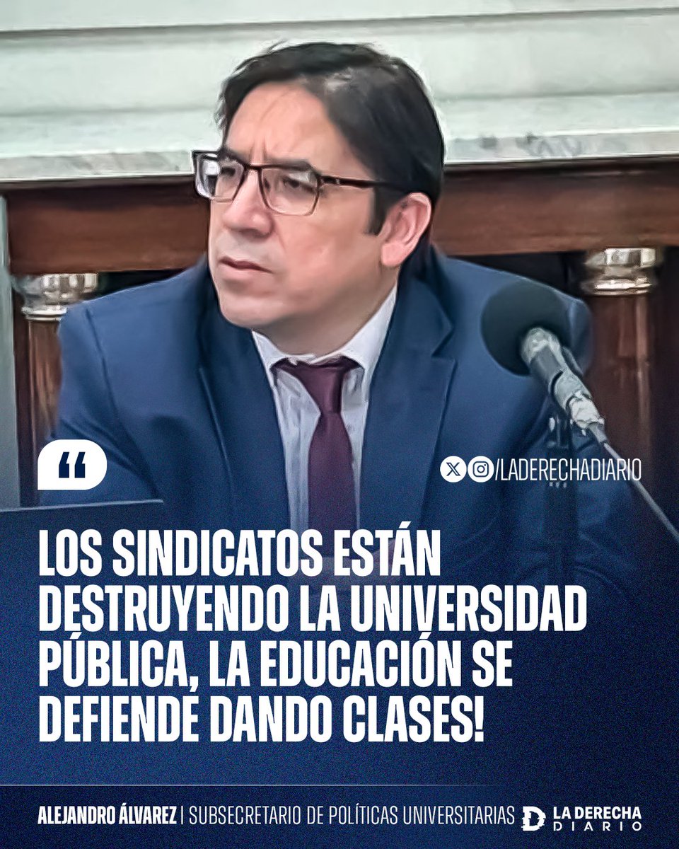 🚨🇦🇷 | #AHORA El subsecretario de Universidades de Milei, el "Profe" Álvarez" explotó contra los sindicatos que imponen paros en las facultades y no permiten estudiar a los alumnos: "Los sindicatos están destruyendo la universidad pública, la educación se defiende dando clases!".