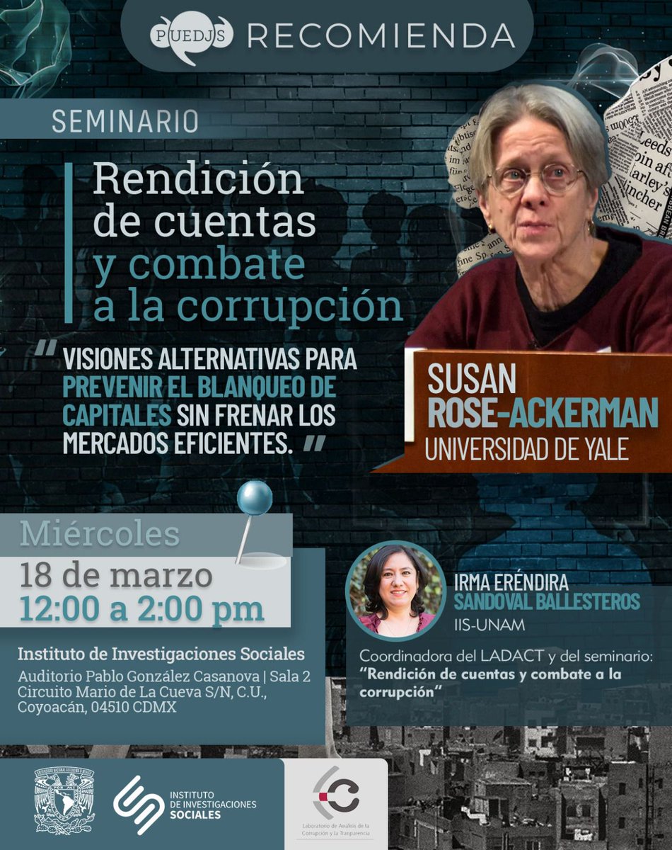 JohnMAckerman's tweet photo. Mañana en el Instituto de Investigaciones Sociales de la UNAM se abre una conversación urgente sobre dinero y poder.

Mi madre, la profesora @susanroseackerm, referente global en el estudio de la corrupción, compartirá claves para entender las tensiones internas de los sistemas políticos y los desafíos para frenar prácticas ilícitas que erosionan la vida pública.

El evento será coordinado por @Irma_Sandoval, coordinadora del laboratorio Anti-Corrupción de la @UNAM_MX.

Nos vemos a las 12:00 h en el auditorio Pablo González Casanova del @IISUNAM.