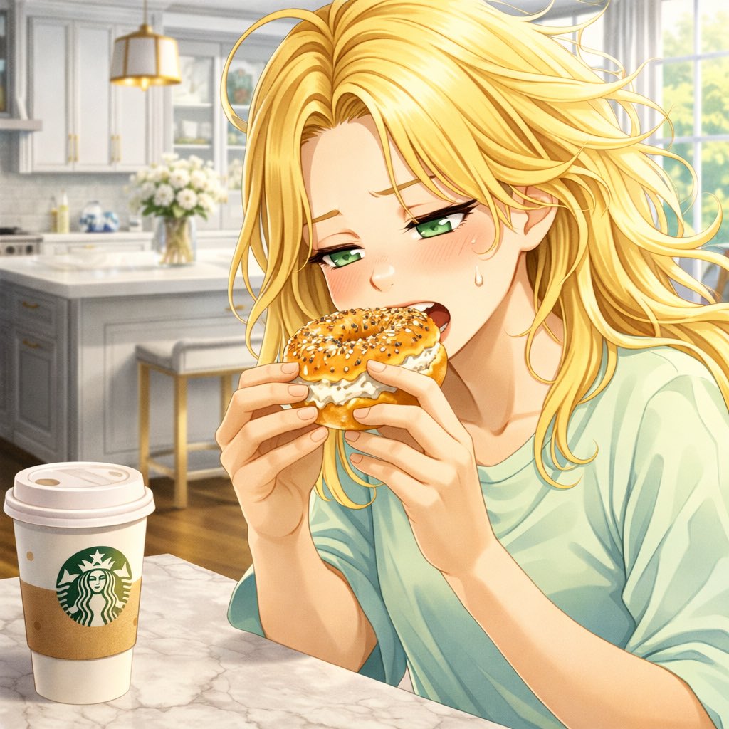 ChefGartner's tweet photo. Answer:

A cream cheese bagel and a white chocolate mocha from Starbucks!

(She wasn’t able to get enough sleep that previous night…) https://t.co/rWOjMG4Ddh