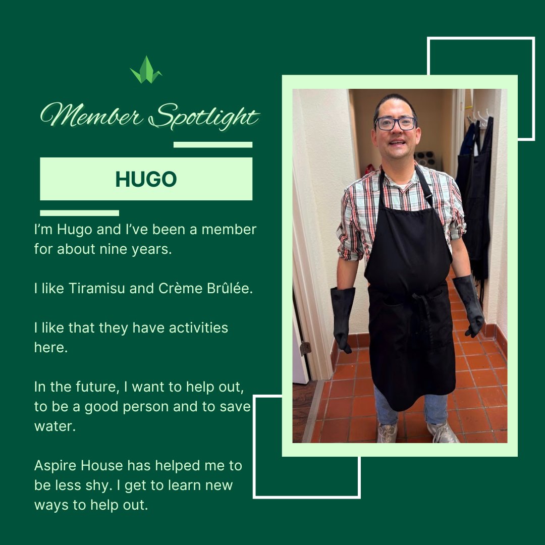 AspireClubhouse's tweet photo. Happy St. Patrick's Day! Today, we want to spotlight one of our longtime members, Hugo! Hugo brings sunshine to the clubhouse with his smile and uplifting spirit! He always has a joke to tell and is always willing to help! https://t.co/UPRRmHULL8