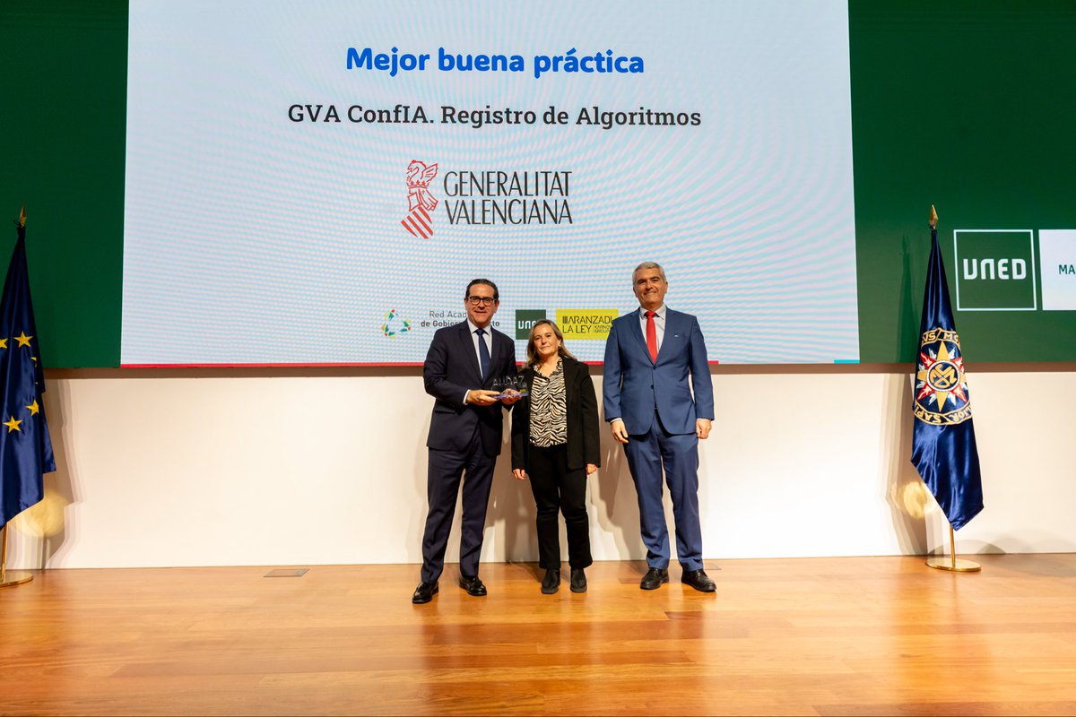 GVAjusticia's tweet photo. 🔎La @generalitat presenta en Madrid el modelo valenciano de transparencia como ejemplo de vanguardia
 
🏆El DG de Transparencia recoge dos galardones de la Red Académica de Gobierno Abierto que premian el Registro de Algoritmos GVA ConfIA y el portal de Transparencia GVA Oberta https://t.co/wgDs4g34ph
