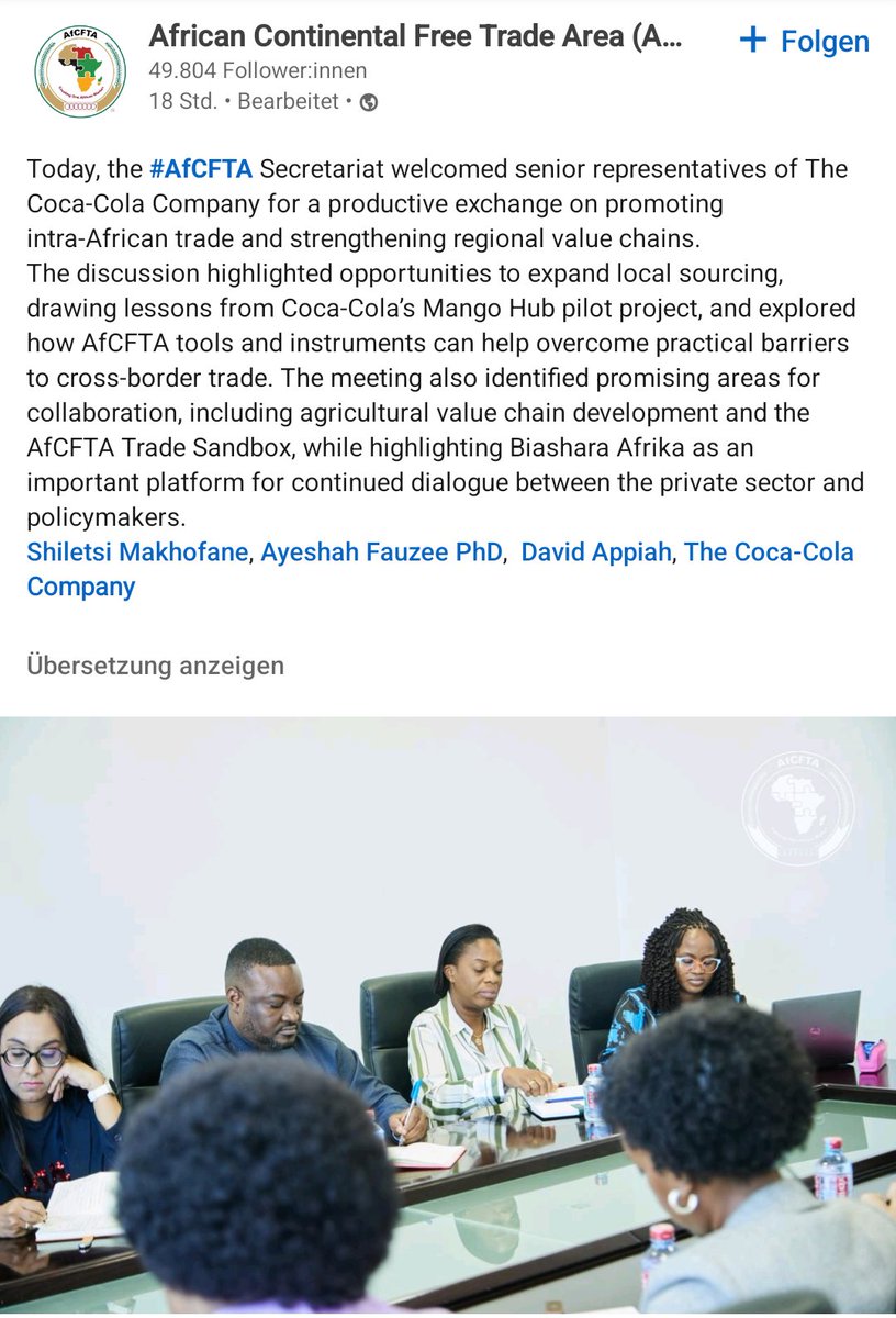 id_iota's tweet photo. @AfCFTA and @CocaCola collaborating on strengthening cross border trade.

Promising areas for collaboration contain the AfCFTA Trade Sandbox. https://t.co/gmfQtlRV8r