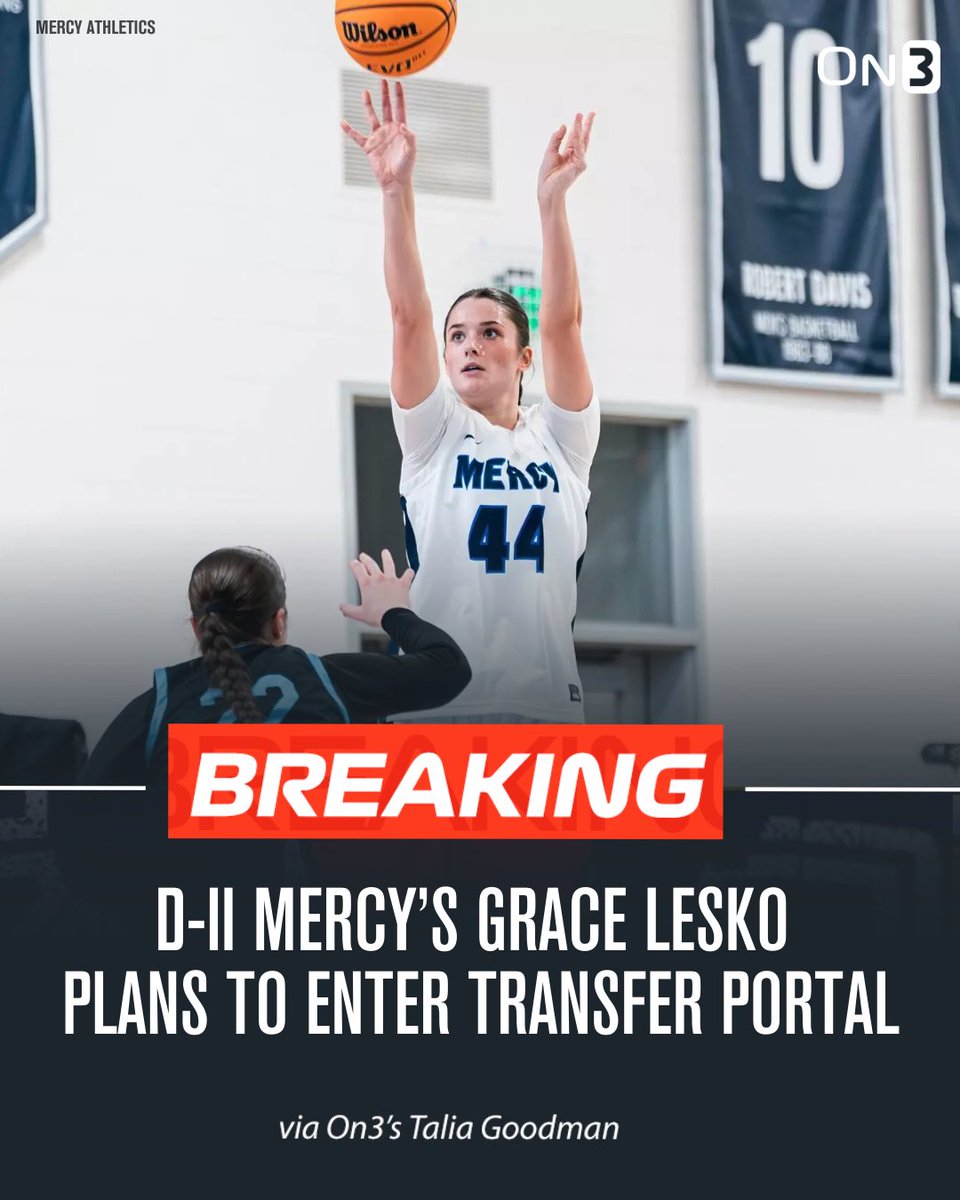 NEWS: D-II Mercy’s Grace Lesko plans to enter the transfer portal with 2 years of eligibility, her agent <a href="/svanyoesq/">Stephen E. Vanyo, Esq. NFL Agent</a> told <a href="/On3/">On3</a>. 

The 6-0 junior averaged 18.4 points, 7.1 rebounds, 2.8 assists and 1.5 steals per game this season. She was named the East Coast Conference POY.