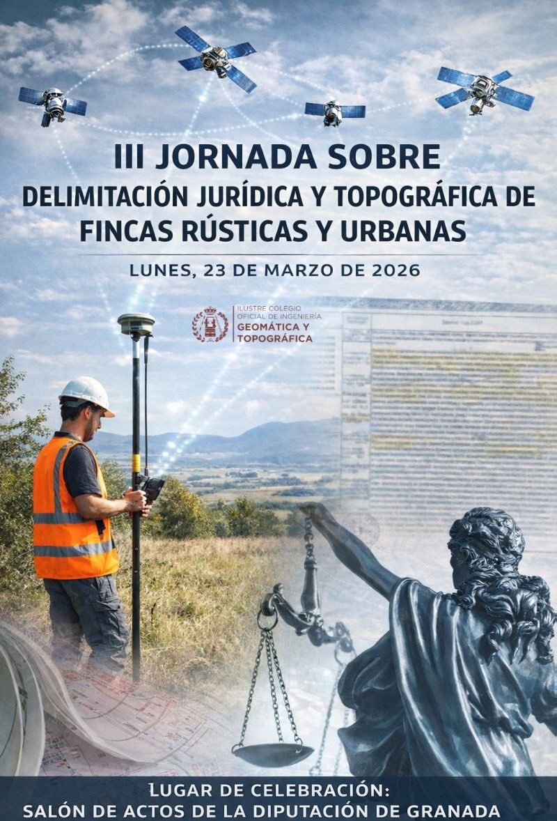 CoigtANDALUCIA's tweet photo. III Jornada sobre delimitación jurídico topográfica de fincas rústicas y urbanas. 
Granada. 23 de marzo 9.00 a 14.30 h
Ilustre Colegio Oficial de Ingeniería Geomática y Topográfica. Delegación Provincial de Granada.
Más info:
https://t.co/aATQ4jmjOr https://t.co/02gJITCAXT