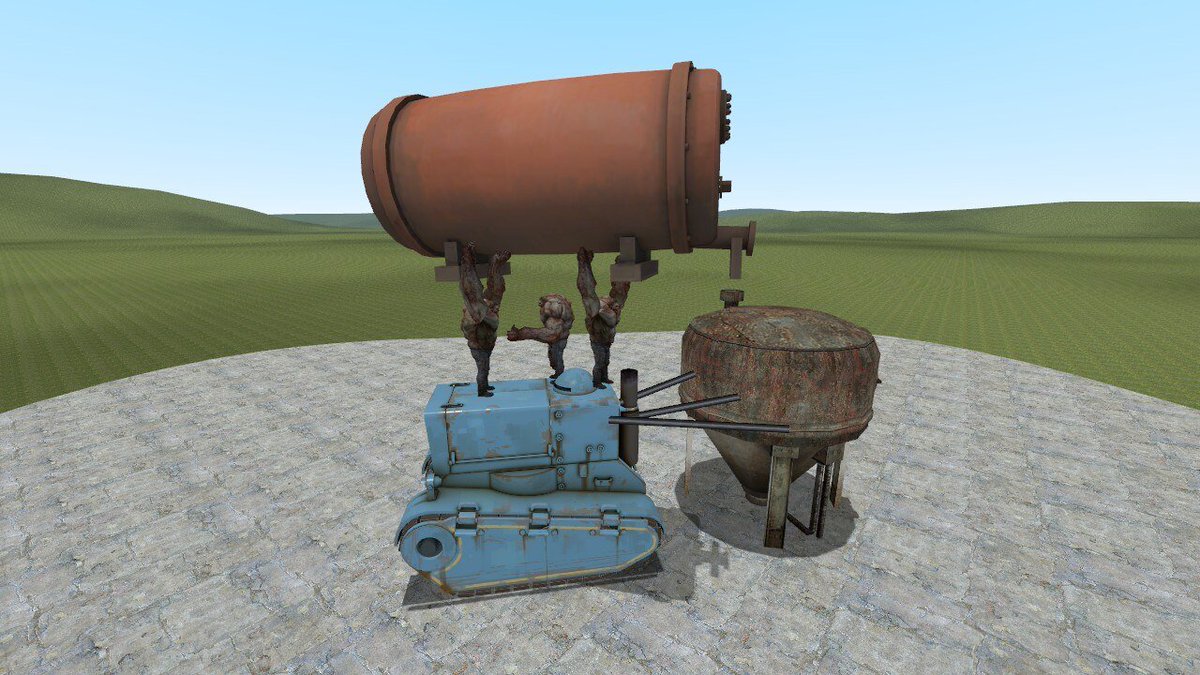 SomeCleanTrash's tweet photo. This Gmod screenshot I took 10 years ago that I forgot it existed

A tank thanking a tank for helping a tank lift a tank while riding a tank that carries a tank https://t.co/7DO0wasPH9