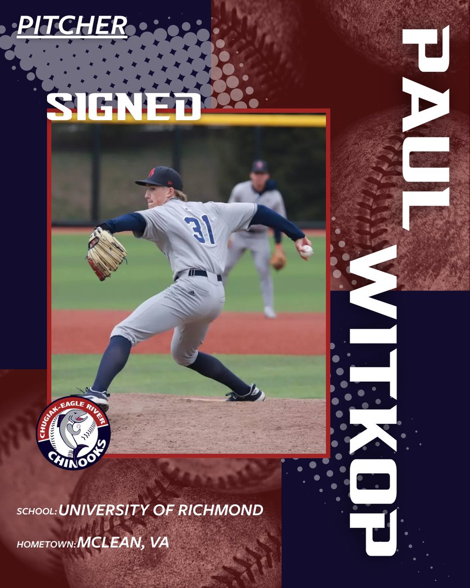CERchinooks's tweet photo. Paul Witkop has signed to play with the Chinooks for the Summer 2026 season. Witkop will be a pitcher and comes to us from the University of Richmond!

#ChinooksBaseball #RollNooks #NooksNation #ChugiakEagleRiverChinooks https://t.co/3qXKcHYvbz