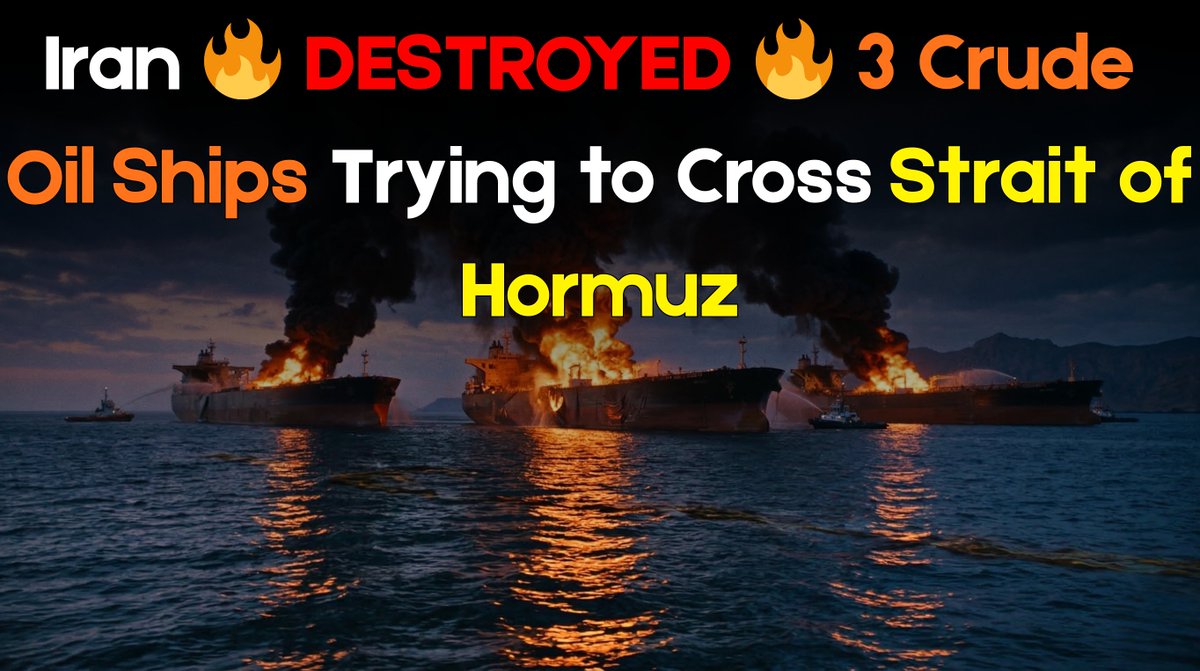 Global_AffairsX's tweet photo. Iran DESTROYED 3 Crude Oil Ships Trying to Cross the Strait of Hormuz

#Iran #StraitOfHormuz #Oil #Gas #EnergyCrisis #BreakingNews #MiddleEast #Geopolitics #OilTankers #war #worldwar3 #Isreal
@Global_AffairsX https://t.co/U1S8qZBU3O