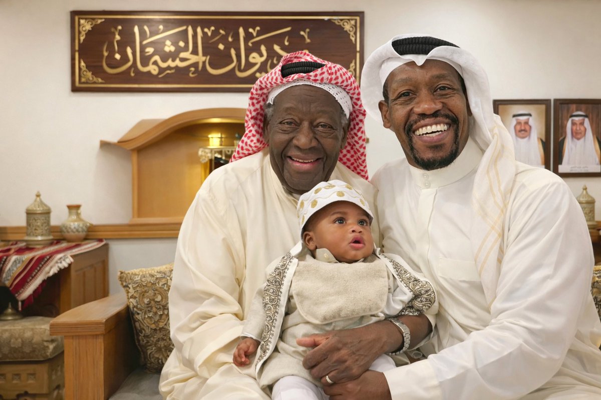 الاب الله يطول بعمرة معتوق الخشمان عميد العائلة و الجد الصغير طارق الخشمان و الحفيد الله يحفظة صقر الخشمان