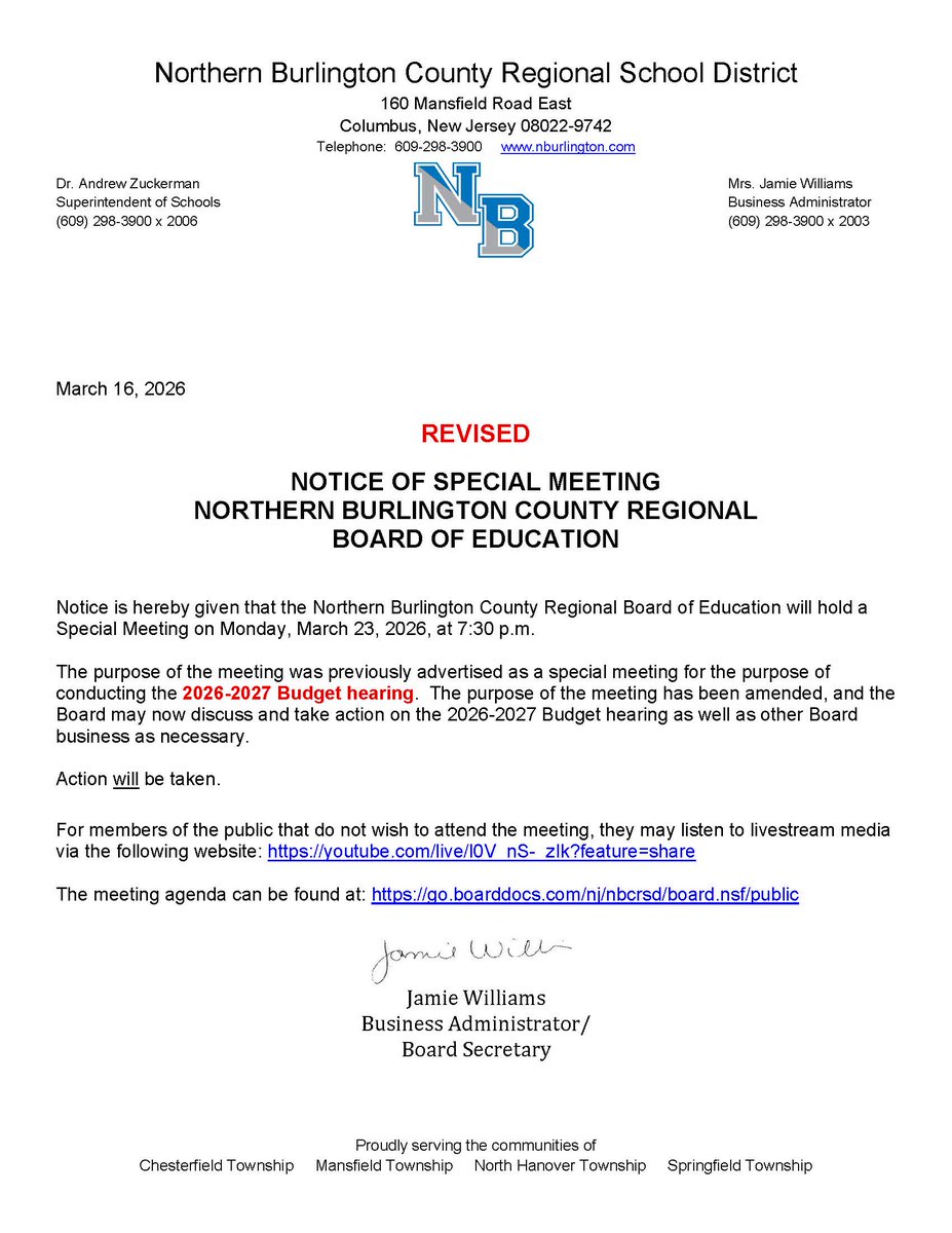 Northern Burlington Co. Reg. School District tweet media