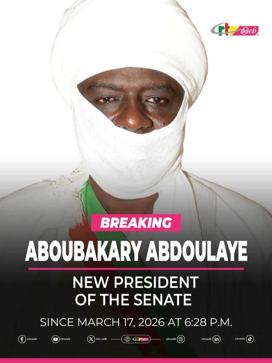 CRTV_web's tweet image. Senator Aboubakary Abdoulaye, has been elected President of the Senate during a plenary session this Tuesday March 17, 2026. The Senator for Mayo Rey in the North Region and Lamido of Rey Bouba was elected with 84 votes obtaining 100%.

#Parliament
#Senate
#Senat
#CRTVWeb
#CRTV