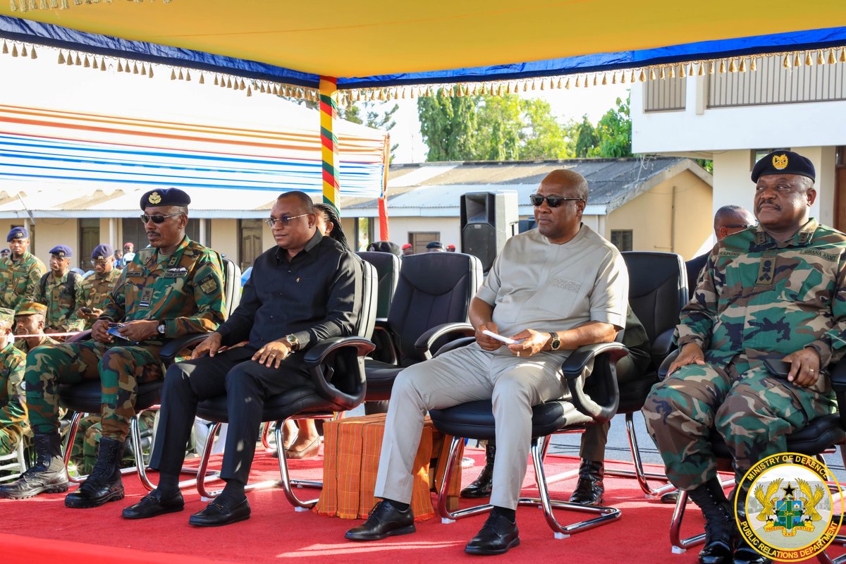 modghana's tweet photo. The Commander-in-Chief of the Ghana Armed Forces, His Excellency John Dramani Mahama, together with Deputy Minister for Defence,Hon Ernest Brogya Genfi, and the Military High Command, received the Ghana Army Engineer Reconstruction Team at a mission accomplishment parade at Accra https://t.co/oWXT6h3ZnG
