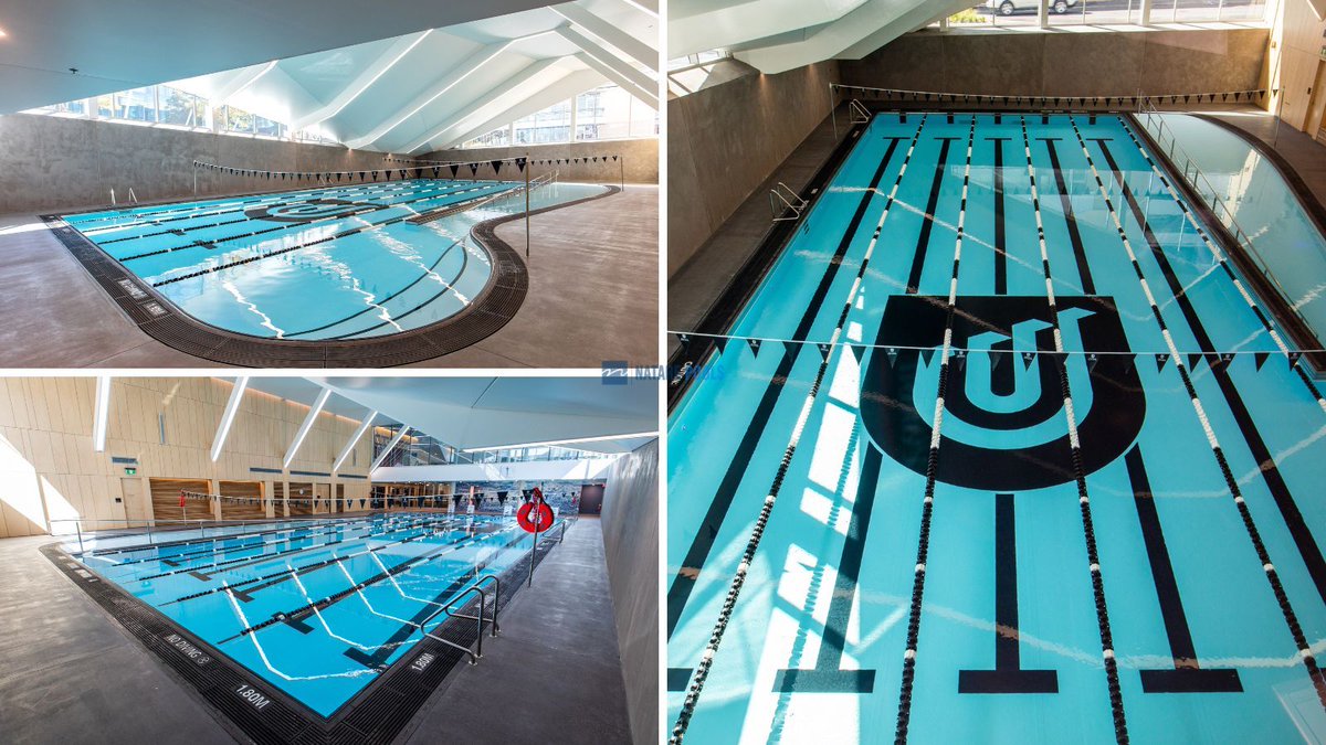 NatarePools's tweet photo. In 2018, we fabricated a 25m, zero-entry lap pool for University of South Australia’s Pridham Hall that was shipped in modular sections for quick installation.

It features our sleek black GPM™ grating, a custom PVC membrane w/their logo, stainless steel gutters &amp; filtration. https://t.co/A7lsgVLnJl