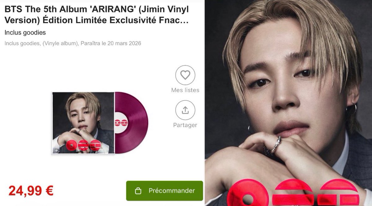Jimin's ARIRANG Burgundy vinyl edition has just been restocked for