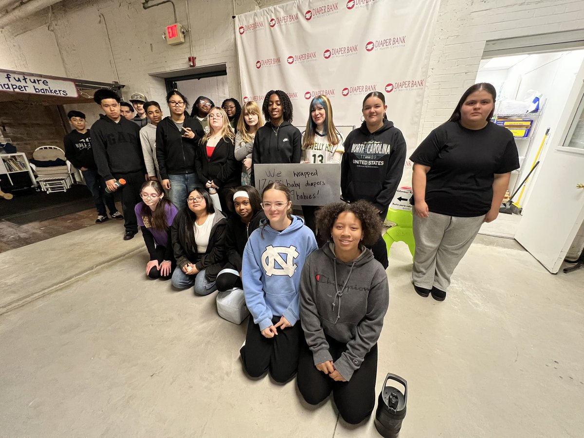 TeachStanley's tweet photo. GHMS AVID volunteered at Diaper Bank NC today. We wrapped 17,080 diapers to cover 569 babies! @GHMS_Grizzlies #avid #servicelearning https://t.co/1PvMDYKLj5