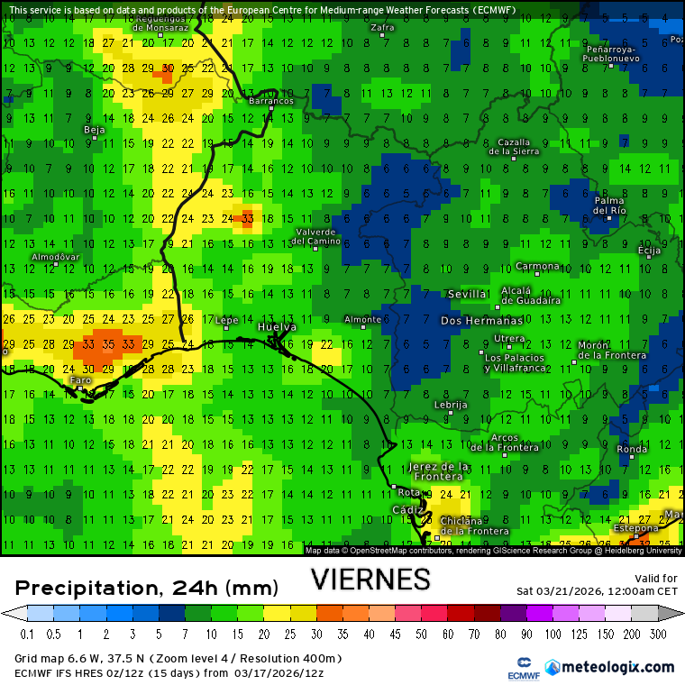 Meteohuelva's tweet photo. Mañana empezaremos a sentir los efectos de la borrasca Therese. Habrá posibilidad de chubascos en general débiles más probables de madrugada y por la mañana y en el litoral.

El jueves llegará un frente frío pero se quedará estacionario sobre el Algarve portugués. Dejará lluvias en la mitad occidental de la provincia, dejando a la oriental sin apenas agua. El viernes si habrá lluvias más repartidas.

Hacia el fin de semana la borrasca se desplazará a las Canarias a la vez que se irá rellenando por lo que la probabilidad de lluvias desciende de manera importante.