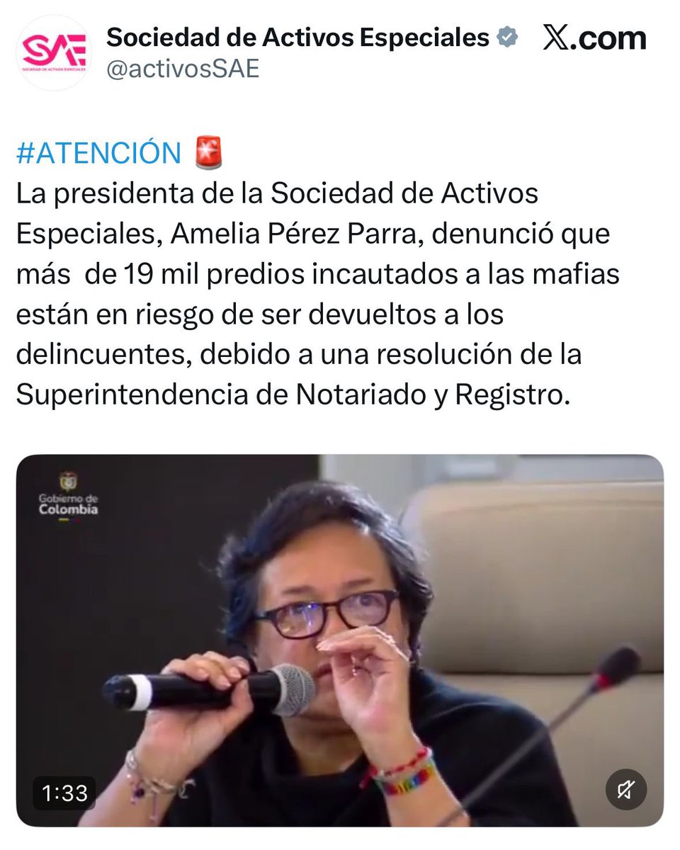 El superintendente de Notariado y Registro, Ricardo Agudelo Sedano, se permite precisar que los bienes vinculados a procesos de extinción de dominio no regresarán al comercio ni a manos de la criminalidad. La Entidad activó un mecanismo de alerta temprana para proteger estos