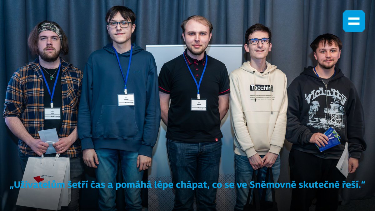 👏 Naši studenti Tomáš Kubišta, Šimon Soběslav, Martin Klíma, Jakub Kyzr a Jakub Doležal se svojí aplikací Sněmovna získali 2. místo na celostátním hackatonu veřejné správy Hackujstat.cz.
Více informací 👉 1url.cz/3eWBF