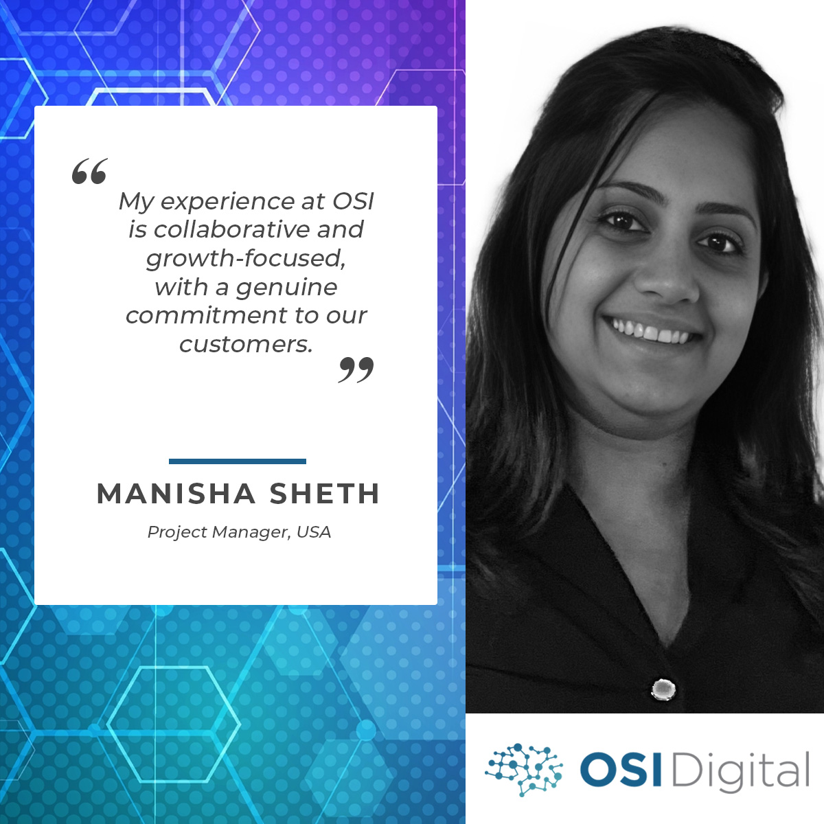 OSI_Digital's tweet photo. Manisha Sheth
Spotlight on Manisha Sheth, Project Manager 🇺🇸. Her OSI Digital journey is defined by collaboration, growth, and a strong commitment to customers and team success. #EmployeeSpotlight #ProjectManagement #TeamOSI https://t.co/ZtTbp8ZOhI