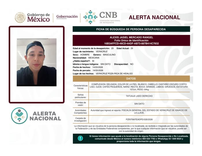 COBUPEM's tweet photo. Alerta Nacional de Búsqueda | Si cuentas con información que contribuya a la localización de ALEXIS JASIEL MERCADO RANGEL, comunícate al 800 028 7783 o vía WhatsApp al 55 1309 9027. Tu información puede ser clave. #AlertaNacional #TodosEnLaBúsqueda https://t.co/iXaCZcoQ37