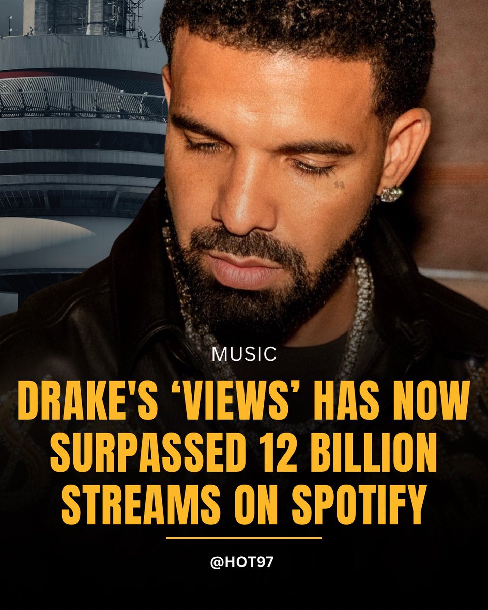 HOT97's tweet image. #Drake's Views has officially surpassed 12 billion streams on #Spotify, making it the second rap album to hit this mark. 🔥 📸 @photobyastral