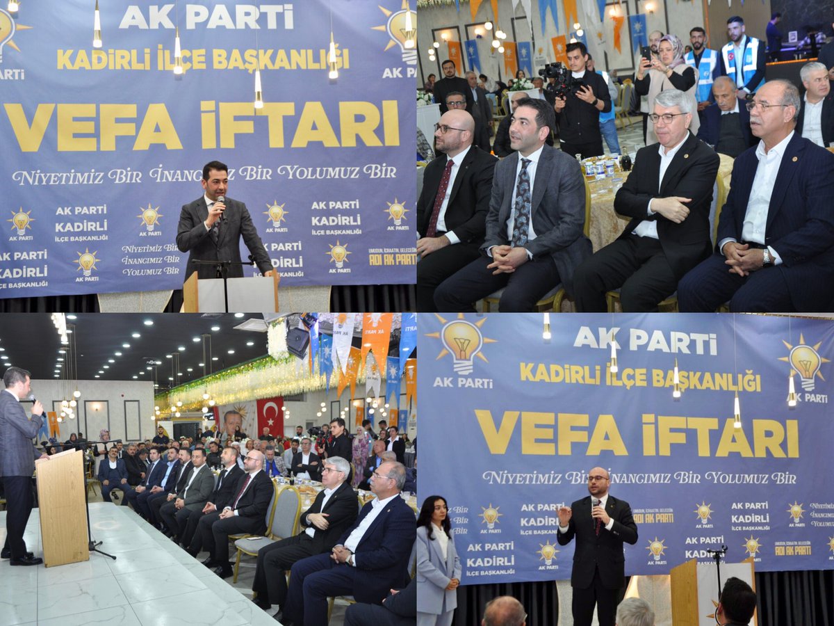 sadibinboga's tweet photo. 📍Kadirli’de Vefa İftarı Sofrasında Buluşan Gönüller

Kadirli İlçe Başkanımız Sayın Hakan Örtlek’in ev sahipliğinde gerçekleştirilen Vefa İftar Programı’nda, MKYK Üyemiz Sayın Cihad Terzioğlu, Osmaniye Milletvekilimiz Sayın Seydi Gülsoy, önceki dönem milletvekilimiz, ilçe başkanlarımız, ilçe ve belde belediye başkanlarımız ile kıymetli teşkilat mensuplarımızla bir araya geldik.

Birlik ve beraberliğimizi pekiştirdiğimiz, geçmişten bugüne emek veren dava arkadaşlarımızı yad ettiğimiz bu anlamlı buluşmada, vefanın, sadakatin ve kardeşliğin en güzel örneklerini bir kez daha yaşadık.

Rabbim tuttuğumuz oruçları kabul eylesin, sofralarımızdaki muhabbeti, gönüllerimizdeki birliği daim kılsın.
#MilletimizleYolumuzBir 
@Akparti 
@RTErdogan 
@TerziogluCihad
@drbetulsayan 
@AKPartiSPBGM