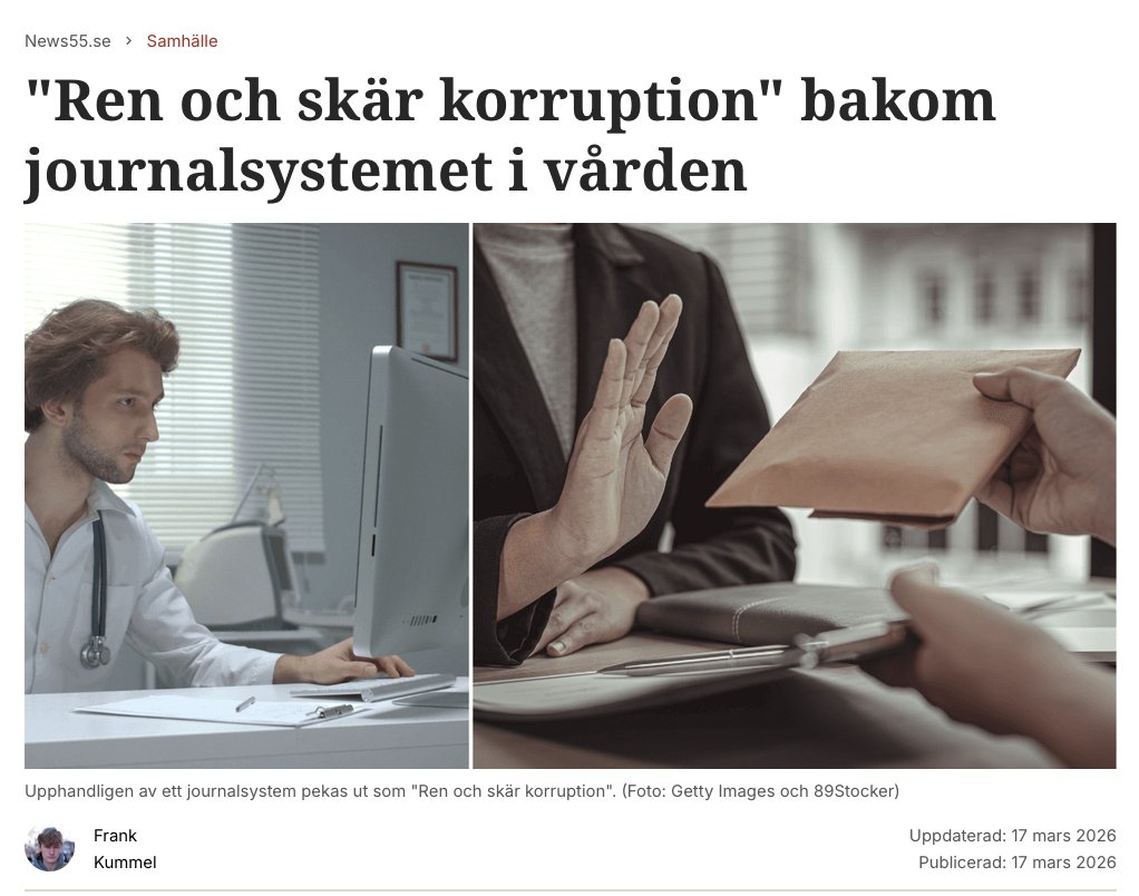 Backed by Y-Combinator

Patientjournalstrul när man tvingar in AI i vården och data lagras i Saudiarabien.
Både Cosmic och Millennium har AI-motorer som en central del av vårdsystemet. Ni fattar varför upphandlingen kantas av mutor, bestickning och tvång. Det SKULLE helt enkelt