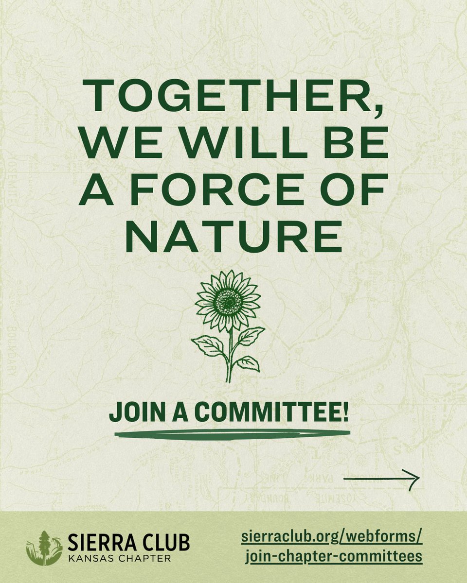 ⚠️Kansas Sierra Club Members — We Need You!⚠️

We’re building our Chapter committees for 2026. Whether you care about clean energy, air quality, industrial agriculture, conservation, legislative advocacy, outings, or fundraising — you can plug in.

All meetings are on Zoom✨