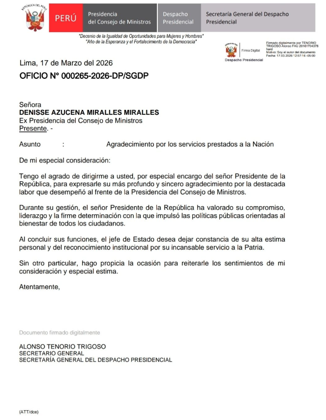 Sacaron del cargo a la premier Denisse Miralles, a solo 3 días de pedir el voto de confianza de su gabinete ante el Congreso, probablemente ya tenían información que le negarían la confianza. ¿Y ahora?