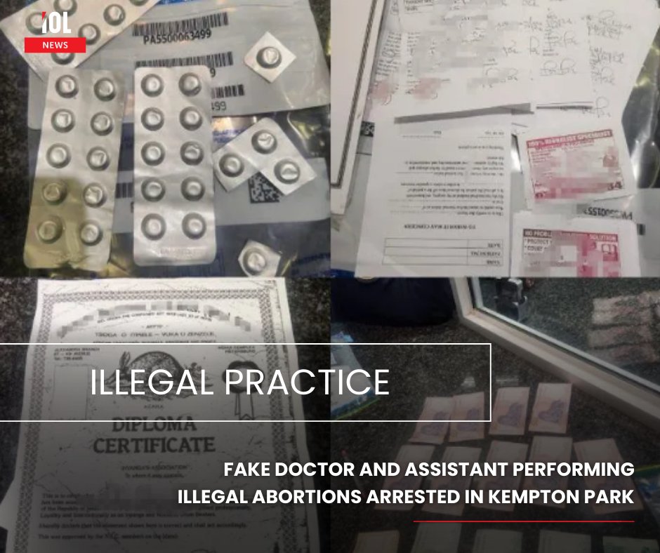 IOL's tweet photo. Two men have been arrested after one allegedly posed as a medical doctor while performing illegal abortions, issuing fraudulent prescriptions, and selling sick notes from an office in Kempton Park, Gauteng.
#news #men #arrested #illegal #abortions #selling #sicknotes #fraudulent #prescriptions
Read on https://t.co/EXKX0ogHXu