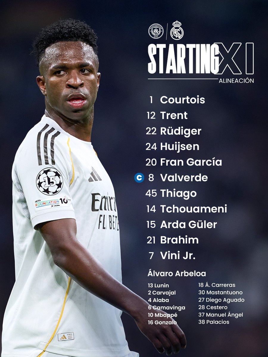 realmadriden's tweet photo. 📋✅ Our starting XI!
🆚 @ManCity https://t.co/1tB8EsVNry