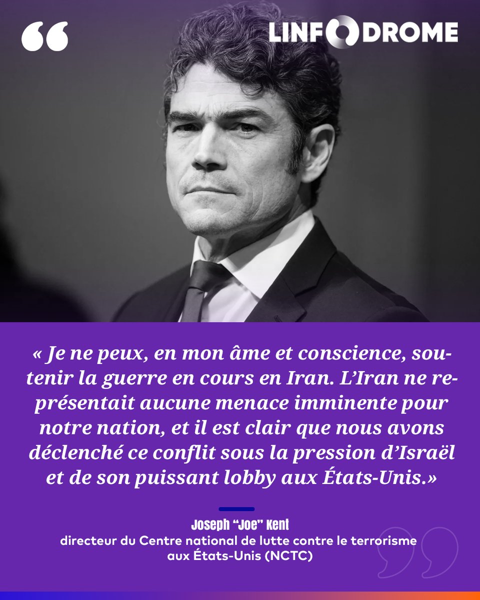 Linfodrome's tweet image. Le directeur du Centre National de lutte contre le terrorisme aux États-Unis (NCTC), Joseph “Joe” Kent, a annoncé mardi sa démission « avec effet immédiat », évoquant des désaccords liés à la guerre en Iran.

#Linfodrome