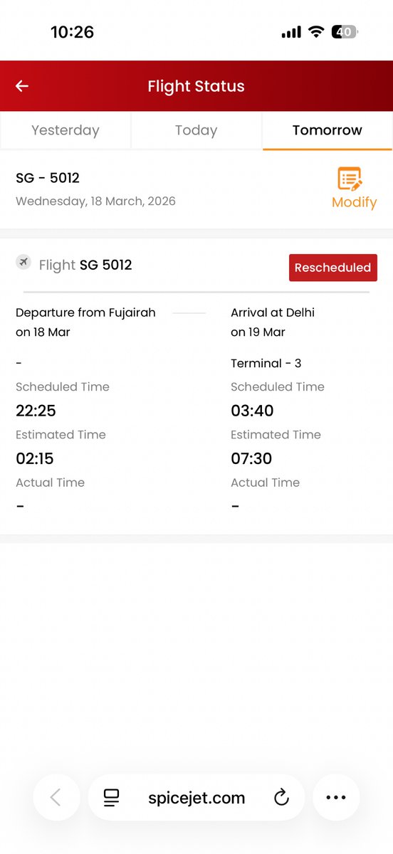 israr_samad's tweet photo. @flyspicejet 
Please respond to my queries and let me know the status of flight SG-5012 on 18th March.

Is the correct timing for departure is 2:15 AM on 19th March or 18th March? https://t.co/aa7yOChCk3