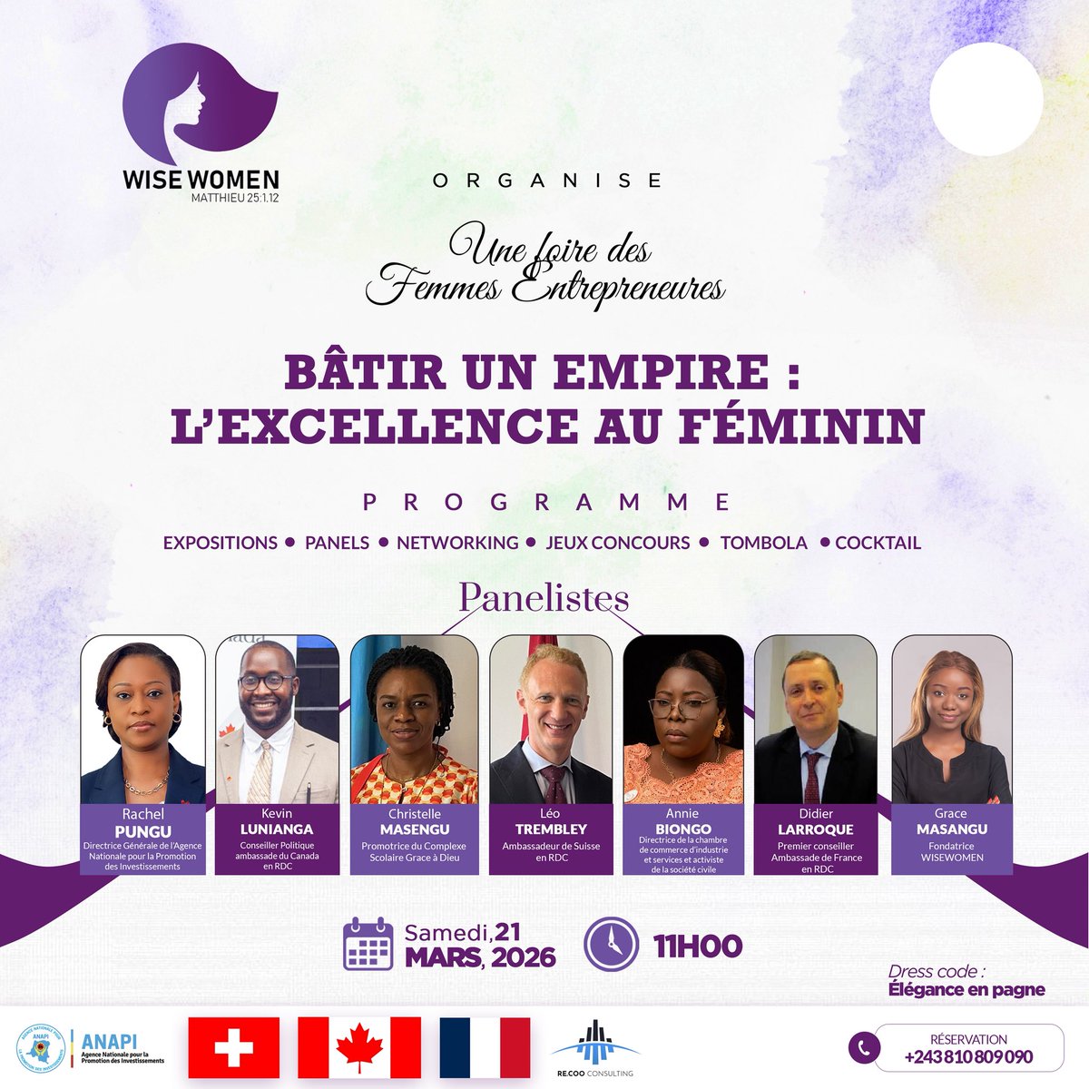 AsblWise's tweet photo. Un espace unique pour découvrir, soutenir et célébrer des femmes ambitieuses qui bâtissent, innovent et inspirent. 💼🌸
Lieu : Chapiteau du Collège Boboto, Kinshasa. Samedi 21 Mars 2026 . @Kekeluni1 @SelemaniMarina @AmbSuisseRDC @investindrc https://t.co/lR0xF7prSl