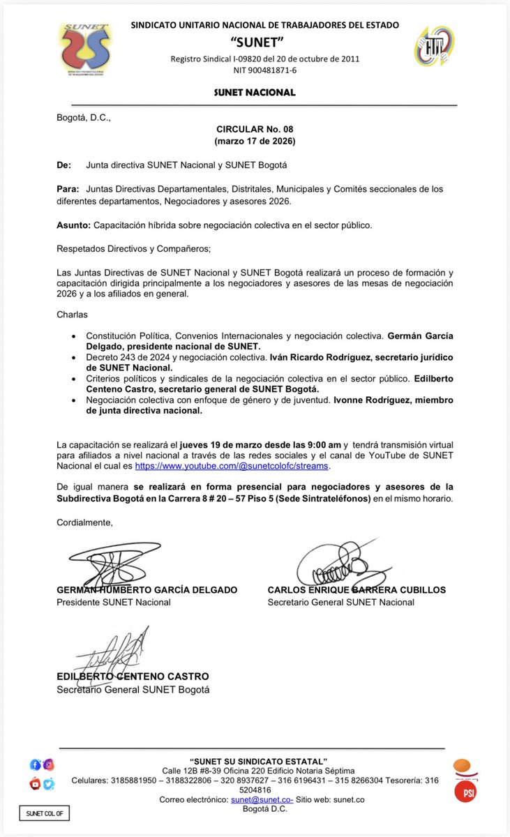 SUNET Bogotá tweet media