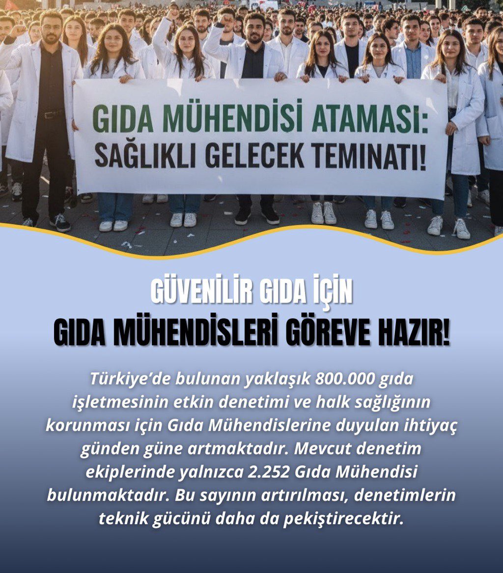 <a href="/ibrahimyumakli/">İbrahim Yumaklı</a> <a href="/trthaber/">TRT HABER</a> Sayın Bakanım <a href="/ibrahimyumakli/">İbrahim Yumaklı</a> 
Gıda güvencesi aynı zamanda bir "hak" olup; herkesin yeterli, güvenli ve sağlıklı gıdaya kolayca ve sürdürülebilir bir sekilde ulasma hakkı olarak tanımlanabilir. Bu da Gıda Mühendisi ile mümkündür. <a href="/memetsimsek/">Mehmet Simsek</a> 
#GıdaMühendisleriAtamaBekliyor