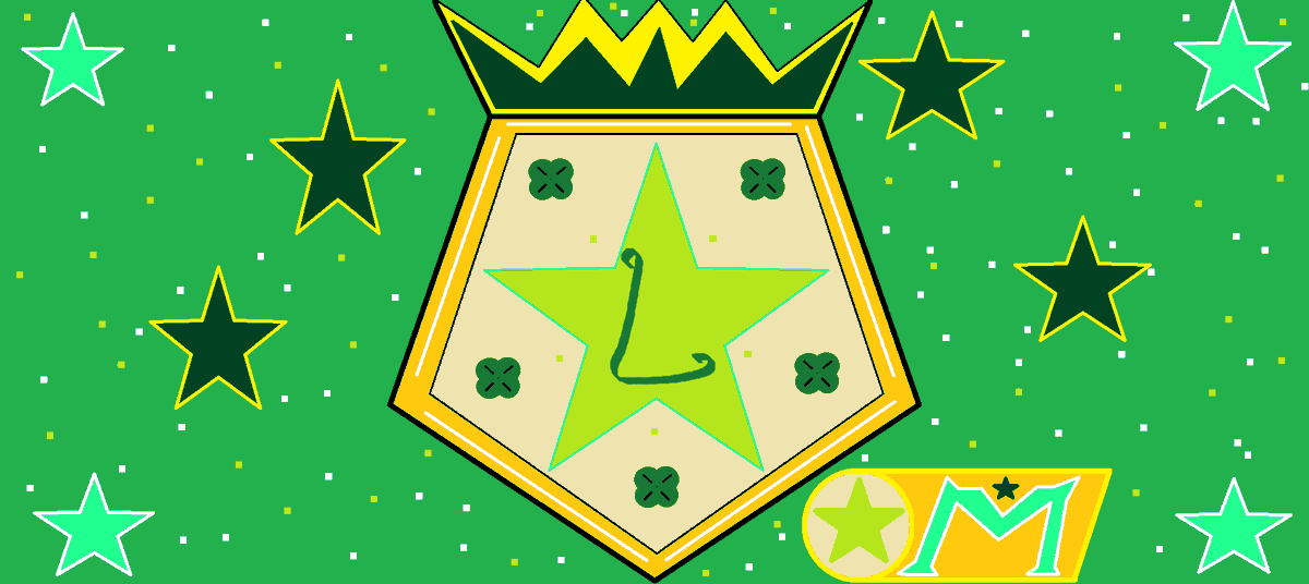 Multidude17's tweet photo. Happy St. Patrick's Day 2026. Check out my bright art piece called Crowned Badge of Luck. This shiny green and gold badge represents as a symbol of luckiness for everyone who feels it today. #StPatricks2026 #graffiti #streetart #luck #badge https://t.co/MZ1Ndl1RGp